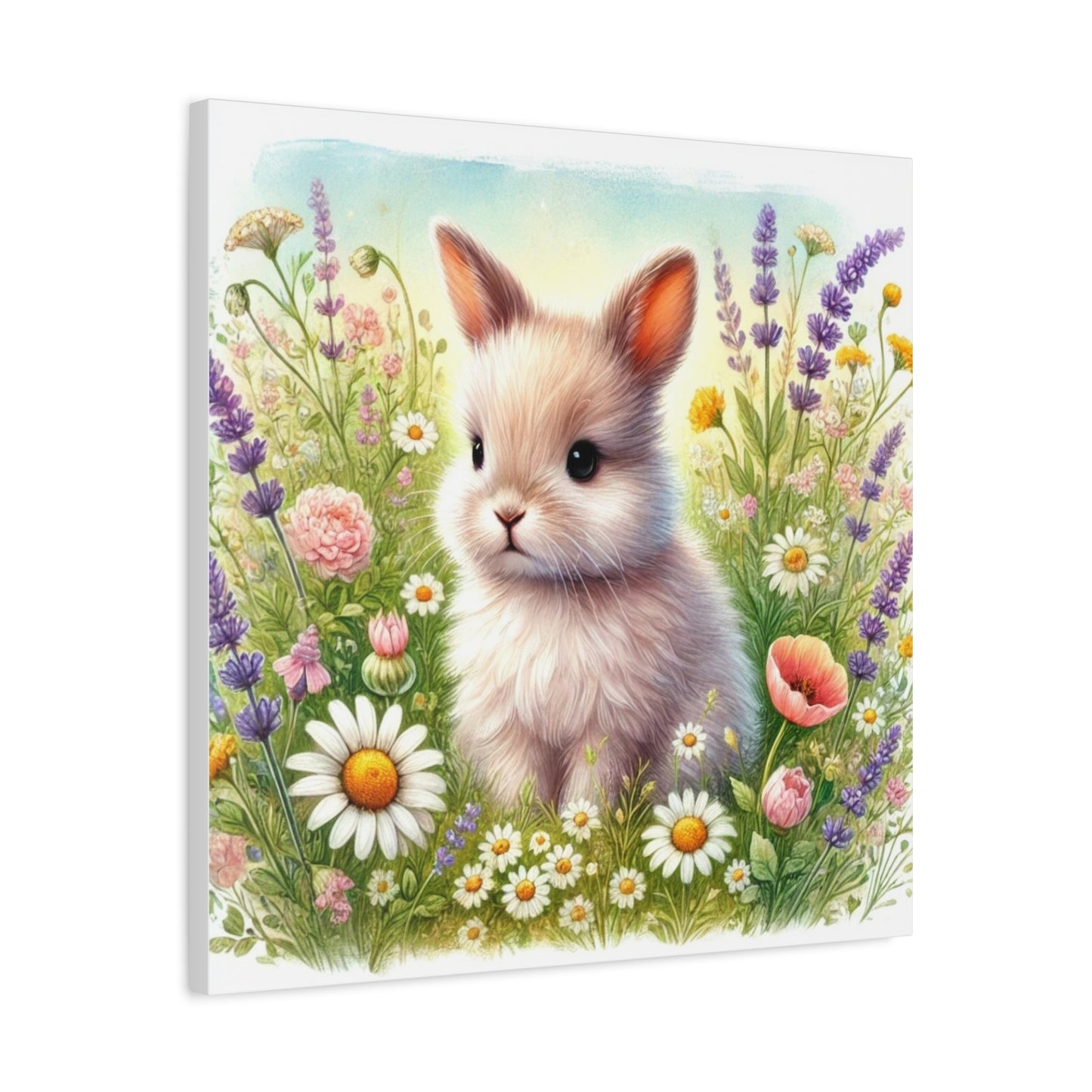 Adorable Bunny Canvas Art, Perfect Home Decor, Cute Gift for Animal Lovers, Nursery Wall Art, Spring Decor, Floral Rabbit Print