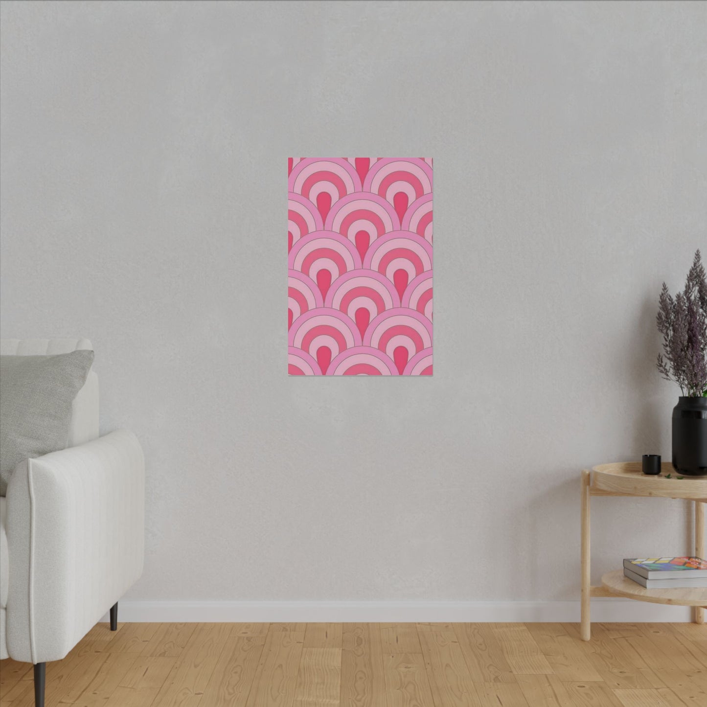 Abstract Pink Waves Canvas Art, Modern Wall Decor, Retro Geometric Print, Living Room, Bedroom, Art Gift