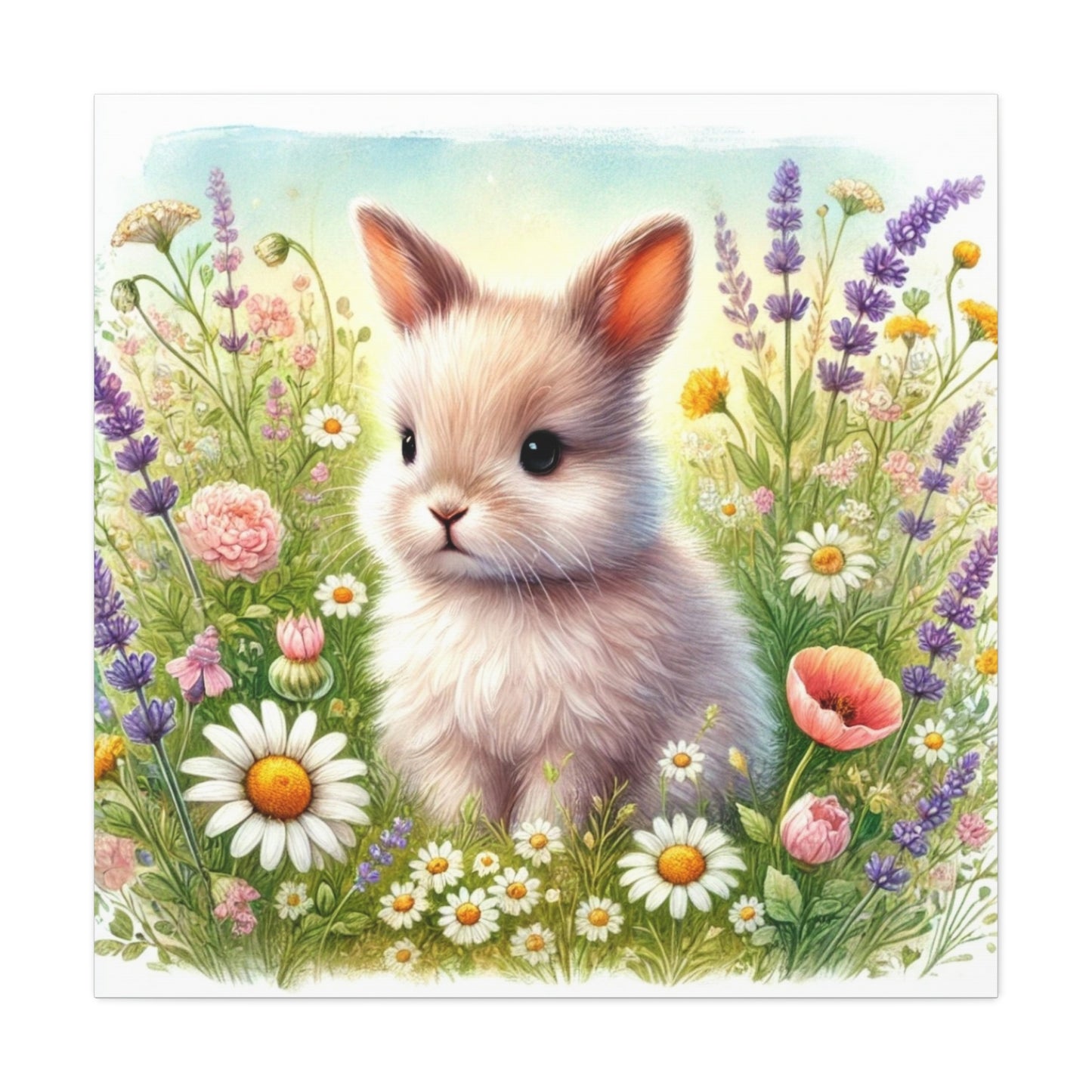 Adorable Bunny Canvas Art, Perfect Home Decor, Cute Gift for Animal Lovers, Nursery Wall Art, Spring Decor, Floral Rabbit Print