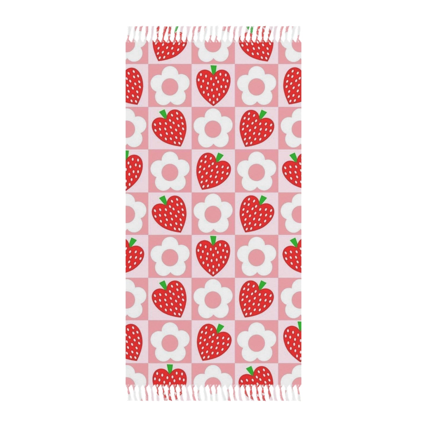 Boho Beach Blanket, Stylish Picnic Throw, Summer Outdoor Blanket, Strawberry Floral Design, Eco-Friendly Beach Coverup