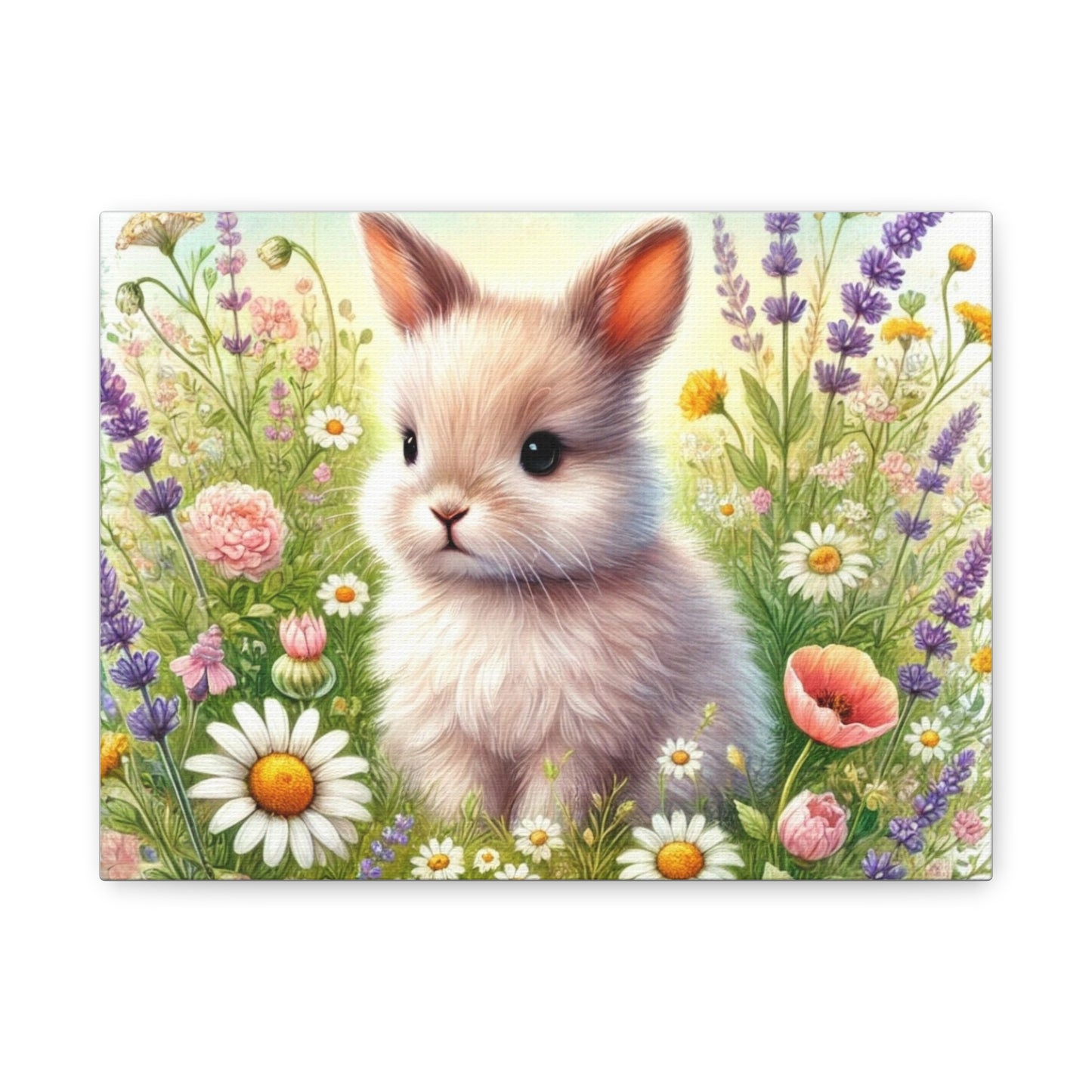 Adorable Bunny Canvas Art, Perfect Home Decor, Cute Gift for Animal Lovers, Nursery Wall Art, Spring Decor, Floral Rabbit Print