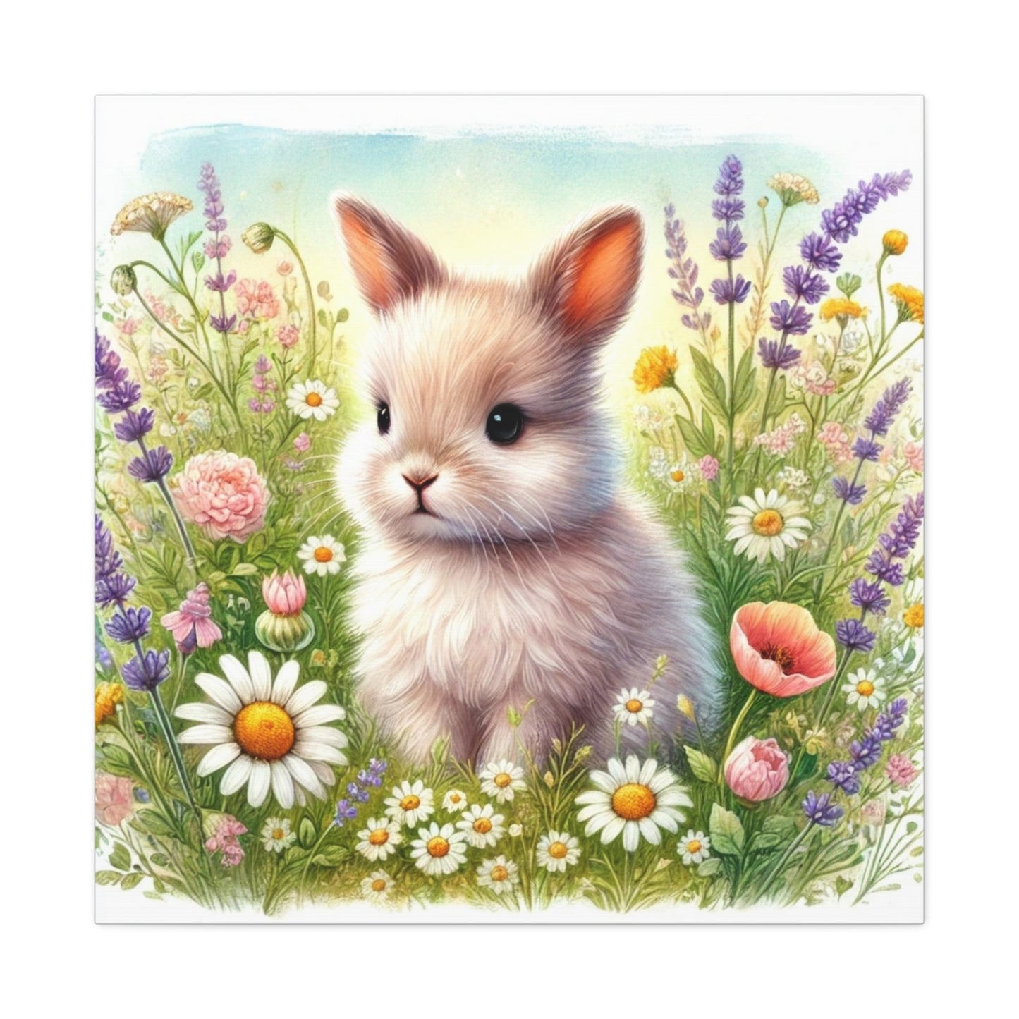 Adorable Bunny Canvas Art, Perfect Home Decor, Cute Gift for Animal Lovers, Nursery Wall Art, Spring Decor, Floral Rabbit Print