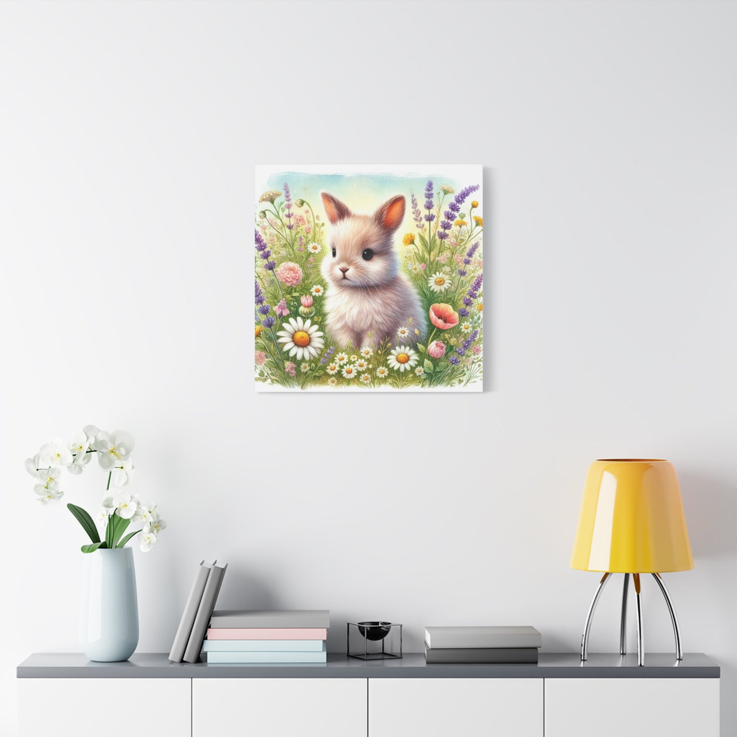 Adorable Bunny Canvas Art, Perfect Home Decor, Cute Gift for Animal Lovers, Nursery Wall Art, Spring Decor, Floral Rabbit Print